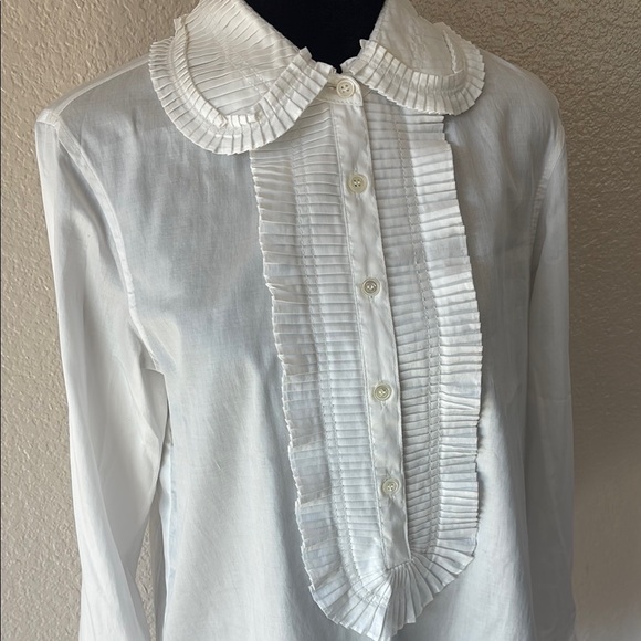 $225 Rebecca Taylor 100% Cotton White Pleated Front Button Down Blouse 0039 - Picture 3 of 11